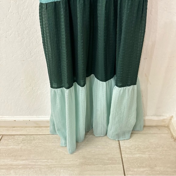 Slate & Willow Blue Tiered Swiss Dot Braided Tank V Neck Maxi Dress Size Medium - Picture 6 of 9